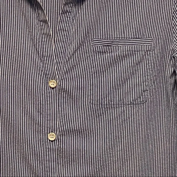 Lafayette 148 NAVY BLUE White Striped Ticking Button Down Timeless Blouse 4536 - Picture 5 of 5